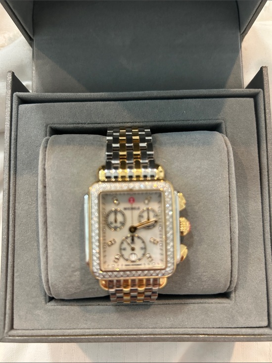 Michele Accessories - Michele Two-Tone Gold and Silver Diamond-Accent Deco Chronograph Watch